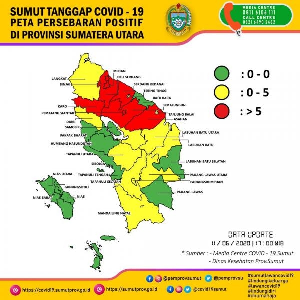 Peta Persebaran Positif di Provinsi Sumatera Utara 11 Juni 2020